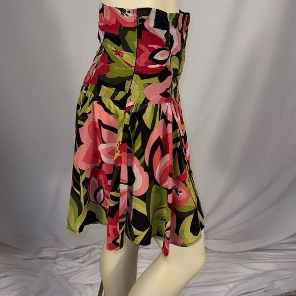 Vintage NANETTE LEPORE SILK Lotus Floral Corset Style Mini Skirt Size 4 - Picture 7 of 12